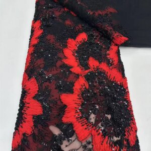 2025 Fashion French Embroidery Beaded Lace Fabric African Nigerian With Sequins Lace Fabric For Wedding Dress