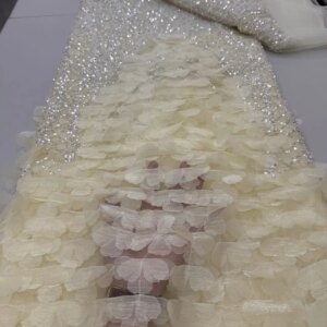 Hot sale AFrica Embroidery Beads 3D Flowers High Quality With Gorgeous Pattern MEsh FAbric French Tulle Net Fabric Wedding dress
