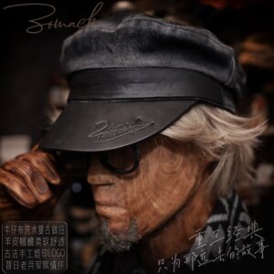 Handmade Long Hat Female British Distressed Leather Newsboy Cap Retro Denim Flat Top Colonel Beret Male Motorcycle Yuppie