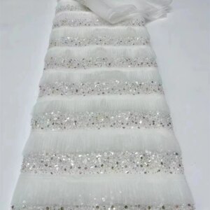 OLOEY 2025Elegant French Embroidery Mesh Lace Fabric with Bead And Sequin for African Nigerian Wedding Dresses Fashionable