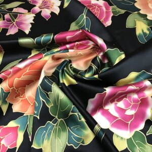 High Quality New 40momme Inkjet Silk Satin Thickened Peony Printed Cheongsam Fabric