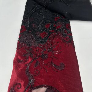 African Velvet Tulle Lace Fabric French 2025 Luxury Sequins Beads Mesh Lace Fabric Nigerian For Woman Evening Dresses