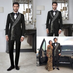 Handsome Black Wedding Tuxedos 1 Piece Set Jacket Tassel Beaded  Men Suit Peaked Lapel Customized Groom Wear Party Suits