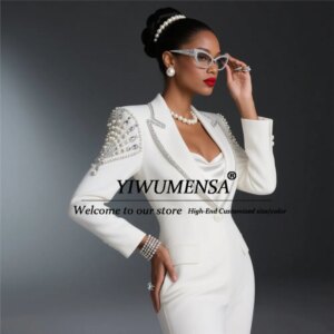Luxury Pearls Beaded Suits Women For Wedding Customized Single Breasted Prom Blazer Outfits Mother Of Bride Dress Evening Gowns
