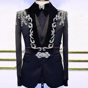 Glitter Jewelry Stones Wedding Groom Tuxedo Customized Single Breasted Blazer Suit For Man Italian Design traje de hombre Luxury
