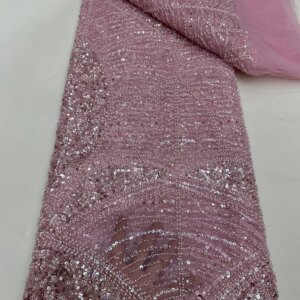 2025 New Pink French Lace Fabrics With Beads African Sequins Lace Fabric Nigerian Mesh Fabric For Wedding Party Women Dresses