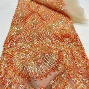 African Beaded High Quality Nigerian Sequins With Pearl Lace French Tulle Lace Fabric For Party Dress Sewing