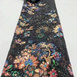 African French Tulle Lace Fabric 2025 High Quality Lace Embroidered Nigerian Sequins Black Lace 5 Yards For Sewing Party A1622-1