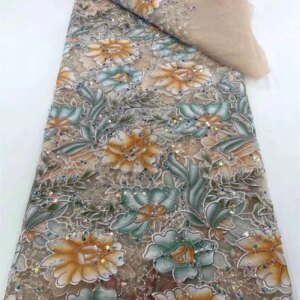 African Beaded High Quality Nigerian Sequins With Pearl Lace French Tulle Lace Fabric For Party Dress Sewing
