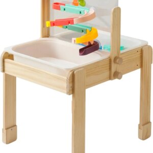 Sand and Water Table for Toddlers, 4 in 1 Kids Wooden Sensory Activity Table with 2 Storage Bins, Painting Acrylic Board, Slide