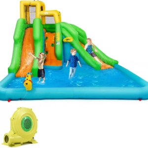 Inflatable Water Slide, 6 in 1 Kids Waterslide Park for Outdoor with 480w Blower, Dual Slides for Racing Fun, Splash Pool