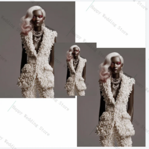 Luxury Pearls Women Suit Set 2 Piece Vest+Pants Trousers Cotton Formal Office Lady Customized Wedding Tuxedos(No Back Pearls)