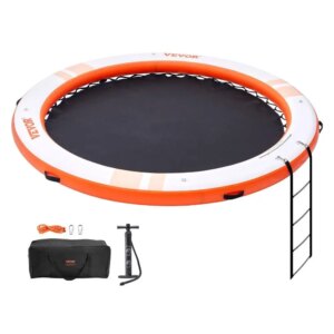 Inflatable Floating Dock 8FT 5FT Trampoline Mesh Non-Slip Water Mat Portable for pool Beach Detachable Ladder Portable Bag