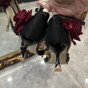 2025 New Black Red Gothic Shoe Ornament Lolita Flower Pumps High Heels Women