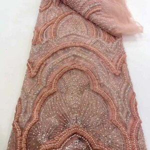 Elegant French Mesh Beads Embroidery Sequins Lace Fabric African Nigerian Beaded Tulle Lace Fabrics For Wedding Dresses Women