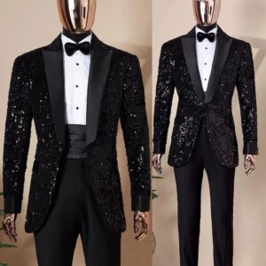 2 PCS Men Suit Blazer Pants Groom Tuxedo Slim Fit Customized Wedding Party Formal Occasions Shining Glitter Tailor-Made PlusSize