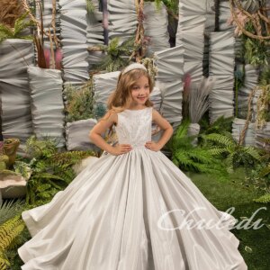 Customized Girl wedding dress girls pageant gown Backless Gown with Big Tail kids wedding gown Party dresses