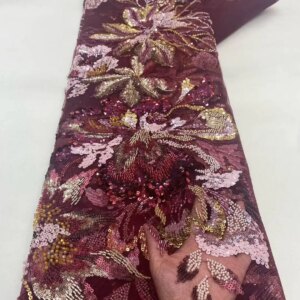 African Groom Sequins Lace Fabric High Quality 2025 Heavy Beads Embroidery French Tulle Lace For Nigerian Wedding Dresses