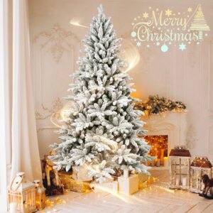 5ft PVCPE Flocking Hinged Tree Environmentally Friendly Fireproof Artificial Christmas Flocked Tree