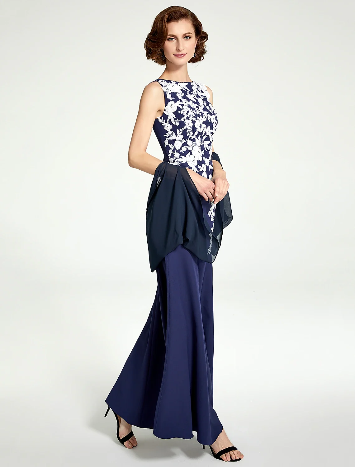 Mermaid / Trumpet Mother of the Bride Dress Wedding Guest Prom Formal Occasion Floor Length Chiffon Sleeveless Lace Customized