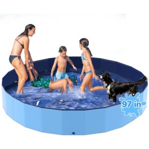 97” Foldable Dog Pool, Kiddie Pool, Plastic Non-Slip Kids Pools, Heavy Duty Dog Pad for Large Dogs, Oversized Pet Dogs Bathtub,