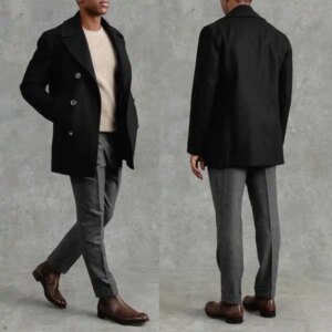 Vintage Street Black Coat One Piece Overcoat Double Breasted Winter Warm Lapel Windbreaker Wedding Groom Blazer Customized