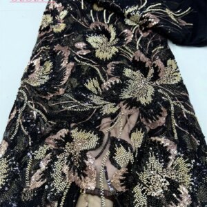 Latest Hot Sale Fashion Africa Lace Fabric High Quality Handmade Embroidery Lace With Beads Sequins Party For Wedding Dress