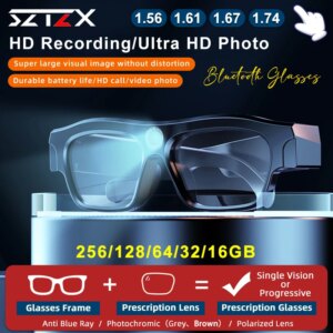 SZTZX Bluetooth Smart Ultra HD Camera Myopia Glasses Call Control Men Women Glasses Waterproof Progressive Prescription Eyeware