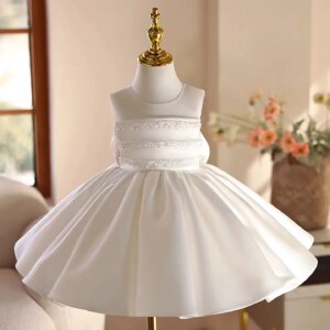 Dreamy Vow Gorgeous Flower Baby Girl Dress with Bow Satin for Kids Wedding Birthday Holiday Party First Communion Ball Gown J466