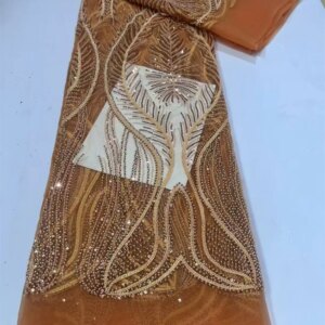 2024 Latest Hot Sale Fashion Africa Lace Fabric High Quality Handmade Embroidery Lace With Beads Sequins Party For Wedding Dress