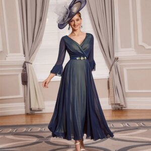 Elegant A Line Dark Navy Chiffon Knee Length Large Size 2023  Mother of the Bride Dresses For Weddings With Coat