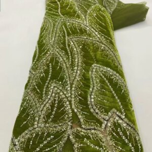 Luxury Africa Beaded Lace Fabric Gold French Lace Fabrics Quality 2025 Black Velvet Sequins Tulle Lace Fabric For Wedding KB4497