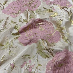 Three-dimensional embossed champagne pink gold silk jacquard fabric large swing puffed skirt dress brocade
