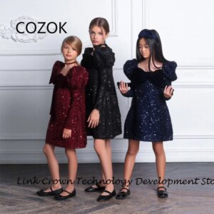 COZOK Scoop Flower Girls Dresses with Sequined Sheath A Line Christmas Dresses for Princess 2025 Summer Knee Length فستان عيد ال