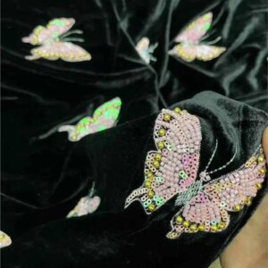 National trend style heavy industry sequined embroidered silk velvet fabric autumn and winter coat skirt