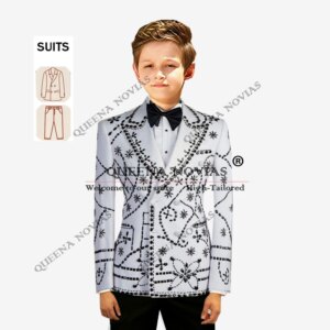 Exclusive Design Boy’s Suits For Wedding Customized Black Beaded Stones Prom Blazer Children Birthday Party Dresses Kids Tuxedos