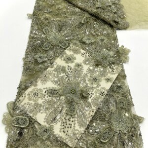 African Heavy Beaded Lace Fabric Nigerian Sequins Groom Lace Fabric Wedding Party Dress Sewing High Quality 5 Yards 2025