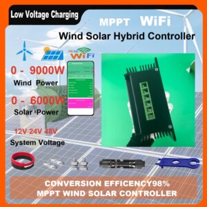 12V 24V 48V 3000W Wifi Wind Solar Hybrid Charge Controller, MPPT Charge for Solar Panel Wind Turbine, Lithium Lead Acid Battery