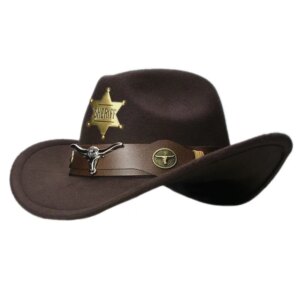Vintage badge casual cowboy hat with large brim and wide shade warm
