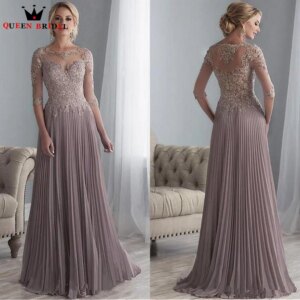 Lace Appliques Mother of the Bride Dresses A-LINE Three Quarter Mother Formal Wedding Party Dress Long Chiffon Custom Made DT36