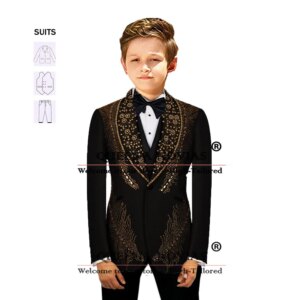 Gold Pearls Beads Boys’ Attire For Wedding Luxury 3 Pieces Kids Formal Occasion Dresses Party Tuxedos Customized traje niño boda