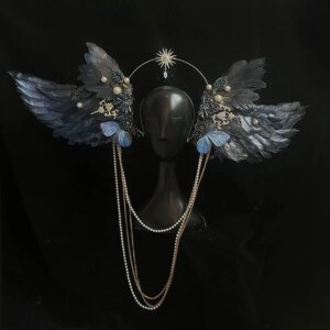 Angel Feather Wings Exaggerated Headdress Colored Hair Accessories Catwalk Makeup Styling Virgin Aura Ring Pearl Performance
