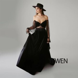 2 Piece Set Boho Black Velvet Dress for Photo Shoot Maternity Photography Magical Dresses for Special Moments