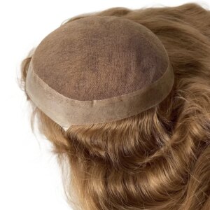 16 inches Virgin Human Hair Replacement Silky Straight Light Brown 8# PU Perimeter Center Lace Unit 8×10 AUS Topper for Woman