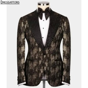 Formal Jacquard Men Business Crystal Beading Occasion Tuxedos Grooms Wedding Party Prom Male Suit 3 Piece Blazer Vest Pants