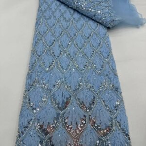 2025 Luxury African Luxury Fabrics Glitters Plus Beads Tulle Lace Fabrics With Sequins French Mesh Lace For Sewing KB4976