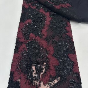 Luxury Lace African Lace Fabric 2025 High Quality 5 Yards Handmade Beaded Sequins Fabric Nigeria For Evening Party Dress Sewing