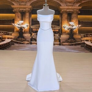 Simple Evening Gown Pleated Strapless Bodice Rhinestone Waist Floor-Length Bridesmaid Dress Banquet Gown Available Customization