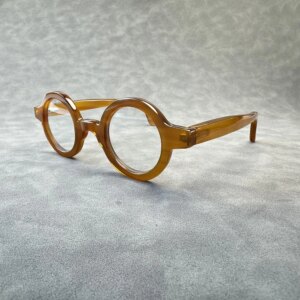 Man Women’s Glasses Frames Unique Vintage Round Retro Handmade Light Coffee Horn Prescription Eyeglass Frames Optical Eyeglasses