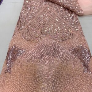 Latest Hot Sale Fashion Africa Lace Fabric High Quality Handmade Embroidery Lace With Beads Sequins Party For Wedding Dress